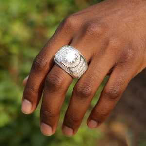 Iced Out Chunky <b>Dome</b> <b>Ring</b>, Hip Hop Baguette & Round Cut Statement Bling <b>Ring</b>, Unisex Streetwear Jewelry, Birthday Gift for Him - Product Image 4