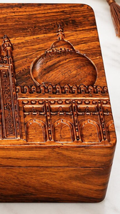 Caja de almacenamiento islámica de madera antigua y hermosa, tallada con diseño de cúpula de mezquita, cofre decorativo para almacenamiento, venta al por mayor. - Product Image 5