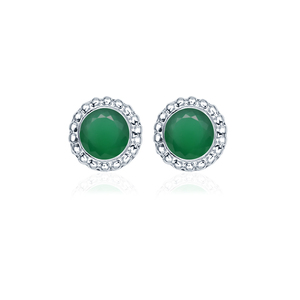 Romantic Natural Green Onyx Bezel <b>Set</b> <b>Stud</b> <b>Earrings</b> Rhodium Plated Sterling <b>Silver</b> Engagement Wedding Anniversary Gift - Product Image 2