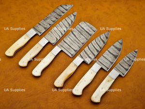 Ensemble de 6 couteaux de cuisine modernes en acier Damas, manches ambidextres en os, finition polie, vente directe usine, OEM ODM - Product Image 2