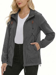 Chaqueta cortavientos impermeable y transpirable de nailon estampado para mujer, de invierno, de 2 piezas, con capucha y pantalones cortos, chaqueta ligera de poliéster. - Product Image 1