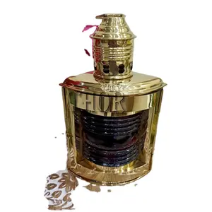 Nautical Brass Boat oder Ship Oil Lamp Laterne für Port Red Glas Inset Farbe 10 hoch mit Griff nach oben Made in India