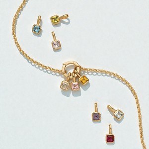 6mm Square Ruby Quartz Gemstone Collet Charm Pendant | 14K Gold Plated 925 <b>Silver</b> <b>Birthstone</b> Charms for Jewelry Making Wholesale - Product Image 3