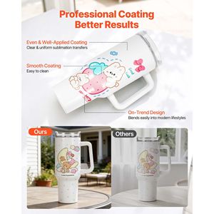 Set di 8 Tazze Termiche da 40 Oz per Sublimazione con Manico, Coperchi e Cannucce in Acciaio Inossidabile per Palestra e Sport - Product Image 3