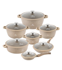 Ensemble complet de casseroles en granit Life Smile avec couvercles à rebord en silicone, poignées amovibles, antiadhésives, compatibles induction - Product Image 1