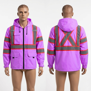 เสื้อแจ็คเก็ตทำงานผ้าทวิลโพลีเอสเตอร์หนา 320 GSM สีม่วงสะท้อนแสงพร้อมแผงสะท้อนแสง พิมพ์โลโก้ตามสั่ง - Product Image 1