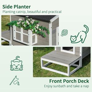 Cuccia per Gatti da Esterno Grigio Scuro/Bianco con Porta di Fuga, Design Rettangolare, Riparo per Gatti Randagi, Supporto per Fiori da Portico, per Interni/Esterni - Product Image 6