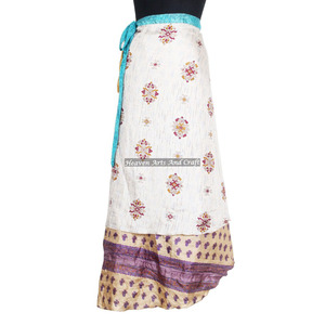 Ethnic Bohemian 2 Layer Reversible Silk <b>Wrap</b> <b>Skirt</b> for Women Summer Natural Waist Maxi Length - Product Image 3