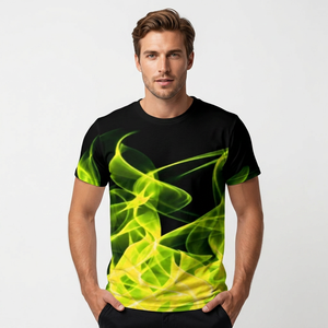 Men's Black Short Sleeve T-<b>Shirt</b> Green Yellow <b>Flame</b> Print Regular Fit O-Neck Knitted Spandex/Polyester Casual Hip Hop Breathable - Product Image 6