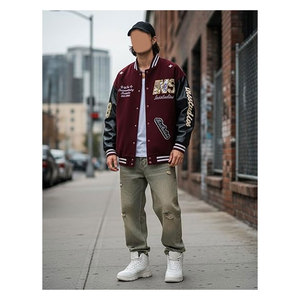 Mens Varsity Jackets Vintage Baseball Letterman Jacket <b>Button</b> Down Letter Streetwear Color Block Bomber Casual College Style - Product Image 2