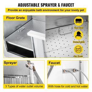 Bañera Profesional de Acero Inoxidable de 50 Pulgadas para Peluquería Canina con Escalones y Accesorios para Grifo, para Baño y Estación de Lavado de Mascotas - Product Image 5