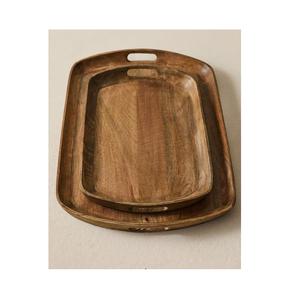 Plateau décoratif disponible au prix d'usine. Plateaux en bois naturel avec poignée en métal. - Product Image 1