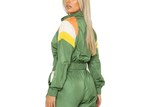 Women Plus Size Summer Sportswear Windbreaker Tracksuit Set Zip-Up Green Color Blocking Full Sleeve Zipper Sporty <b>Jogger</b> Pants - Product Image 5