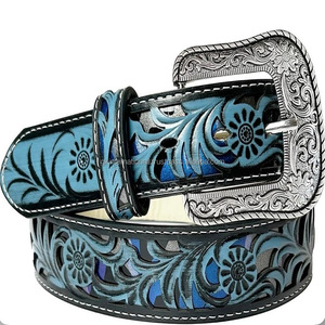 เข็มขัดหนังแบบตะวันตกของผู้ชายสลักลายนูนลายดอกไม้สำหรับงานแฮนด์เมดออกแบบได้ตามที่ต้องการ - Product Image 6