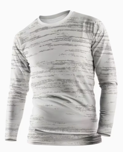Camiseta de Manga Larga para Hombre, Cuello Redondo, Tejido de Punto, Rayas Blancas y Grises, Poliéster, Informal, Secado Rápido - Product Image 2
