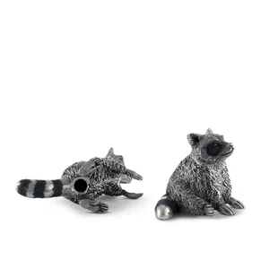 Ensemble de figurines de ratons laveurs plaquées argent, sculpture animale en métal artisanale, décoration artistique de collection, design moulé en 3D intégral - Product Image 1