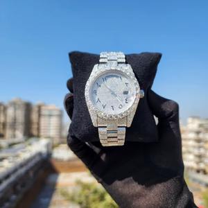 Stainless Steel Diamond Watch VVS1 Moissanite Arabic Numerals Full Iced Out Luxury <b>Wristwatch</b> - Product Image 2