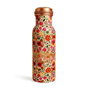 Botella de Agua de Cobre con Estampado Floral Hecha a Mano, con Elegante Diseño de Detalles en Oro, Botella de Agua Ayurvédica de Cobre Puro, a Prueba de Fugas - Product Image 1