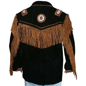 Authentic <b>Western</b> Leather <b>Jacket</b> with Fringes and Beads - Product Image 2