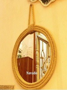 Rope Framed Round Wall <b>Mirror</b> Handmade Glass Decorative <b>Hanging</b> <b>Mirror</b> for Living Room Bedroom Wedding - Product Image 1