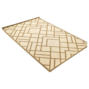 Tapis moderne en laine tuftée à la main, motif géométrique linéaire à carreaux, style architectural contemporain, moka chaud et beige crème - Product Image 3