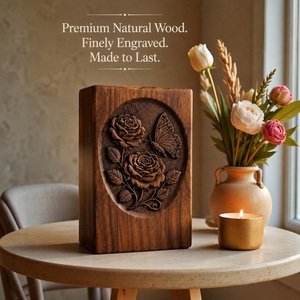 Handcrafted Wooden Urn <b>Box</b> Rose Butterfly Carvings Eco-Friendly Durable <b>Memorial</b> Keepsake Storage (200/220 Cubic Inch Capacity) - Product Image 3