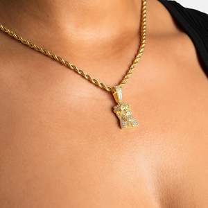 Gold Plated Moissanite Jesus Face Pendant Rope Chain <b>Necklace</b> Unisex Religious Everyday Wear - Product Image 2
