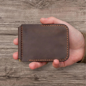 Custom High Quality Men's Crazy Horse Leather <b>Wallet</b> Mini Smart Slim Card Holder <b>RFID</b> <b>Blocking</b> Fold Closure Lightweight Durable - Product Image 3