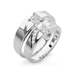 925 Sterling Silver Cubic Zirconia Christian <b>Wedding</b> <b>Couple</b> <b>Rings</b> - Product Image 2