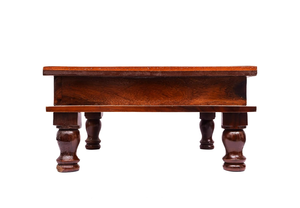 Mesa Baja Decorativa de Madera Hecha a Mano para Pooja, con Diseño Floral Incrustado, Taburete Tradicional Indio Bajot para Decoración del Templo del Hogar - Product Image 2