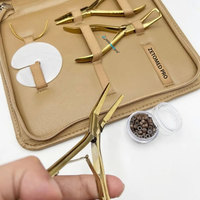Pince à micro-liens en plasma doré, en acier inoxydable, courbée et plate, pour usage professionnel en salon, kit d'outils pour extensions capillaires