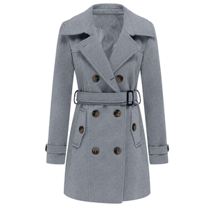 Abrigo de lana y algodón de alta calidad, largo, con doble botonadura, cinturón, cálido y a la moda para mujer. - Product Image 5