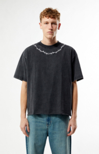 T-shirt col roulé à manches courtes en jersey tricoté 100 % coton noir délavé surdimensionné 2026 avec logo frontal, nouveau design, motif décontracté pour homme - Product Image 6