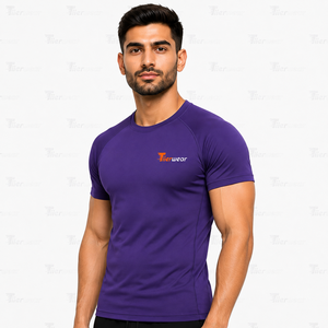 Chemises de compression athlétiques à manches courtes pour hommes, tissu jersey respirant et absorbant l'humidité, col rond, coupe classique, écologiques - Product Image 2