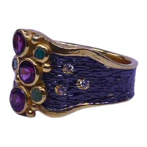 Anillo de Compromiso y Boda Clásico de Plata de Ley 925 Chapado en Oro Vintage con Piedras Preciosas de Esmeralda, Rubí y Topacio Blanco Hechas a Mano con Bajo MOQ - Product Image 6