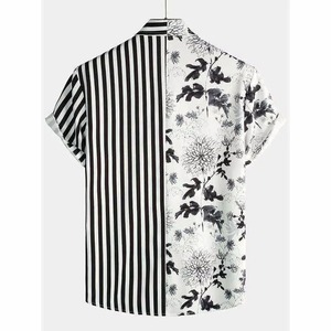 Camisa de Manga Corta para Hombre, Cuello en V, Estampado Geométrico, Corte Holgado, Informal, Tejida, 100% Poliéster, Verde Naranja, con Botones, para Verano - Product Image 5