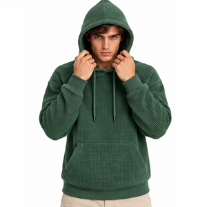 <b>Mens</b> Waffle Knit Pullover Hoodie <b>Thermal</b> Long Sleeve Casual Winter Fashion Streetwear Custom Hooded Sweatshirt Wholesale Apparel - Product Image 6