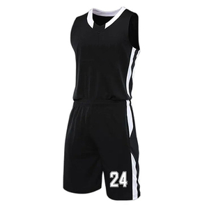 Ensemble de maillot de basket-ball personnalisé noir à col en V, numéro 24, sans manches, uniforme pour adultes, unisexe, respirant, polyester extensible dans quatre directions - Product Image 6
