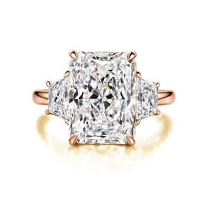 Bague de fiançailles en diamant de laboratoire taille radiant et trapézoïdale, or massif 10K 14K 18K, design de joaillerie fine, certifiée IGI DEF VS VVS - Product Image 4