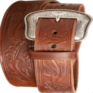 Cinturón de herramientas de cuero occidental marrón con relieve de hoja de alta calidad para hombre con hebilla de latón grabada floral cinturón de cuero mecanizado - Product Image 3
