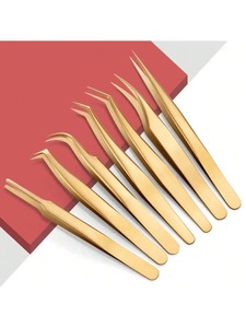 INSTRUMENTS CHIRURGICAUX BAFA – Lot de 3/5 pinces à sourcils droites professionnelles en acier inoxydable plaqué or pour femmes, antistatiques - Product Image 4