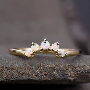 Anillo de Ópalo Natural Certificado por IGI, Plata de Ley 925, Chapado en Oro de 14K, Piedra de Nacimiento de Octubre, Conjunto de Anillos de Boda para Mujer, Regalo - Product Image 4