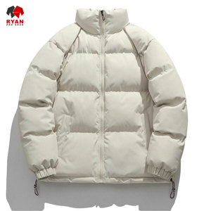 Custom Design Solid Puffer <b>Jacket</b> for <b>Men</b> Stand Collar Zipper Closure Breathable Fabric OEM Service Plain Dyed Customized Logo - Product Image 5