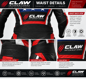 Traje de Motociclismo Unisex de Cuero Estampado CLAW INTERNATIONAL, Diseño de Bandera Americana, Manga Larga, Transpirable y de Secado Rápido - Product Image 6