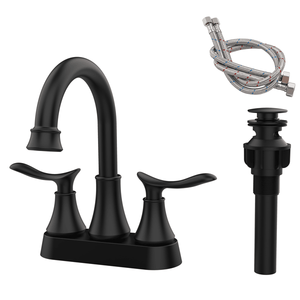 Rubinetto da Bagno Nero Opaco da 4 Pollici con 2 Maniglie, Scarico a Scomparsa e Tubi di Alimentazione, Rubinetteria per Lavabo (Non Spedibile nei Fine Settimana) - Product Image 1