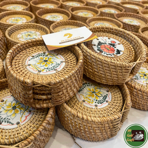 Woven/Rattan <b>Cup</b> Tray Natural Rattan Material For Table Drink Placement Home Decor Craft From Vietnam Export <b>Cafe</b> Use - Product Image 1