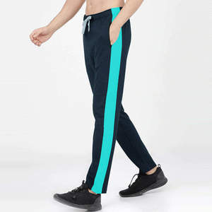 Pantalon de survêtement bleu marine pour homme avec bande latérale turquoise, taille élastique et cordon de serrage, décontracté, tricoté, respirant, pour l'automne - Product Image 6