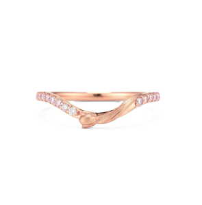 Round Cut Lab Diamond Twisted Vine Diamond Curved Chevron 14K Solid Gold Nature Inspired Leaf Texture <b>Stacking</b> Band - Product Image 2