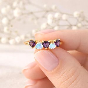 Heart Amethyst Moonstone <b>Ring</b> Purple Gemstone Promise <b>Ring</b> February Birthstone Jewelry 925 Sterling <b>Silver</b> 18K Gold Filled <b>Stack</b> - Product Image 4