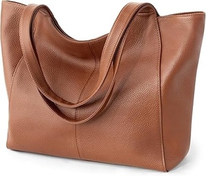 Brown Genuine Leather Tote <b>Bag</b> 13x4.7x11.8 Inch Lightweight Casual Style for Women with Computer Interlayer - Product Image 1